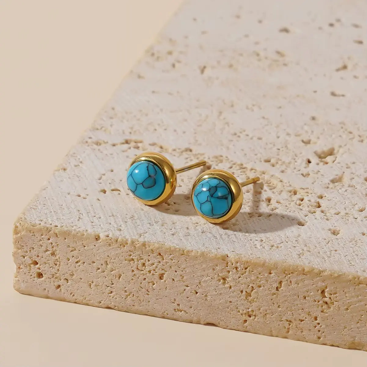 Boucles d'oreilles Pierre turquoise, bijou en acier inoxydable 316L doré