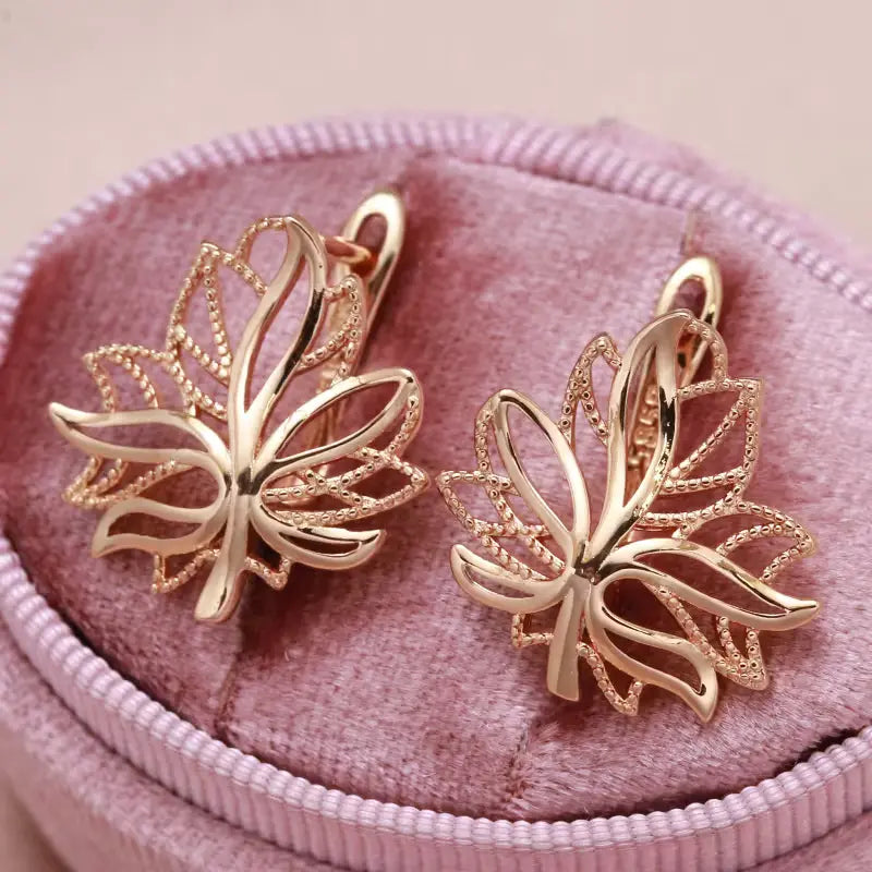 Boucles d'oreilles Fleur de Lotus, bijou en plaqué or rose 585 (14 carats)