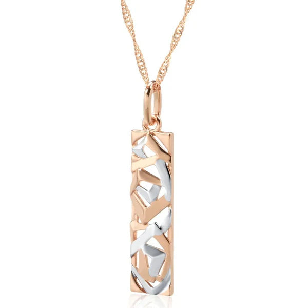Collier pendentif vitrail ajouré, bijou en alliage plaqué or 585 (14 carats) et plaqué argent 925