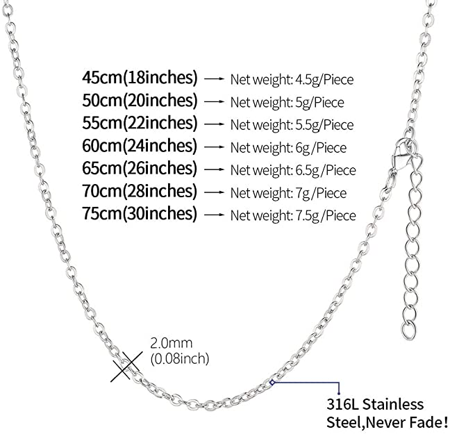 Chaîne collier en acier inoxydable, maille forçat 3x2 mm, couleur argent