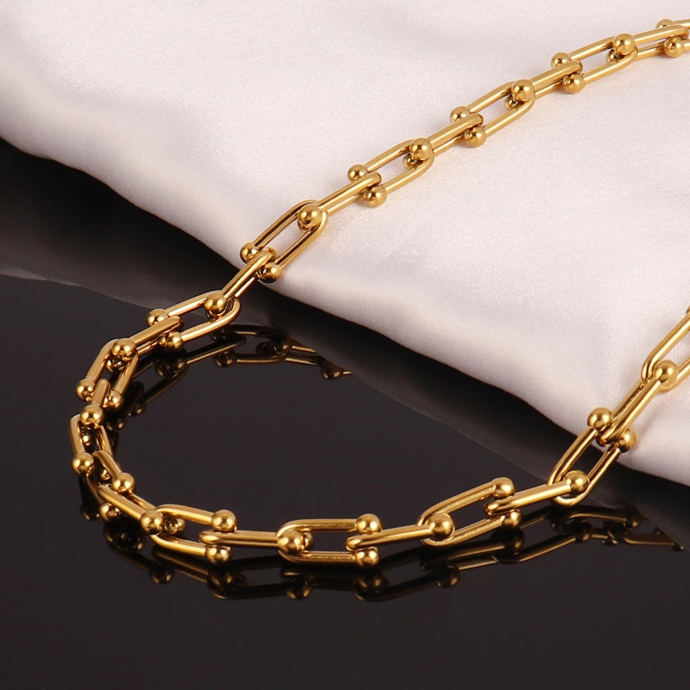 Collier Maillons en U, bijou en acier inoxydable doré 18 carats