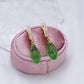 Boucles d'oreilles pierre de cristal vert clair, bijou en plaqué or rose 585 (14 carats) et en zircons naturels