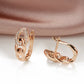 Boucles d'oreilles trois maillons, bijou en plaqué or rose et en zircons naturels