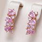 Boucles d'oreilles pavés de zircons roses, bijou en plaqué or rose 585 (14 carats) et en zircons naturels