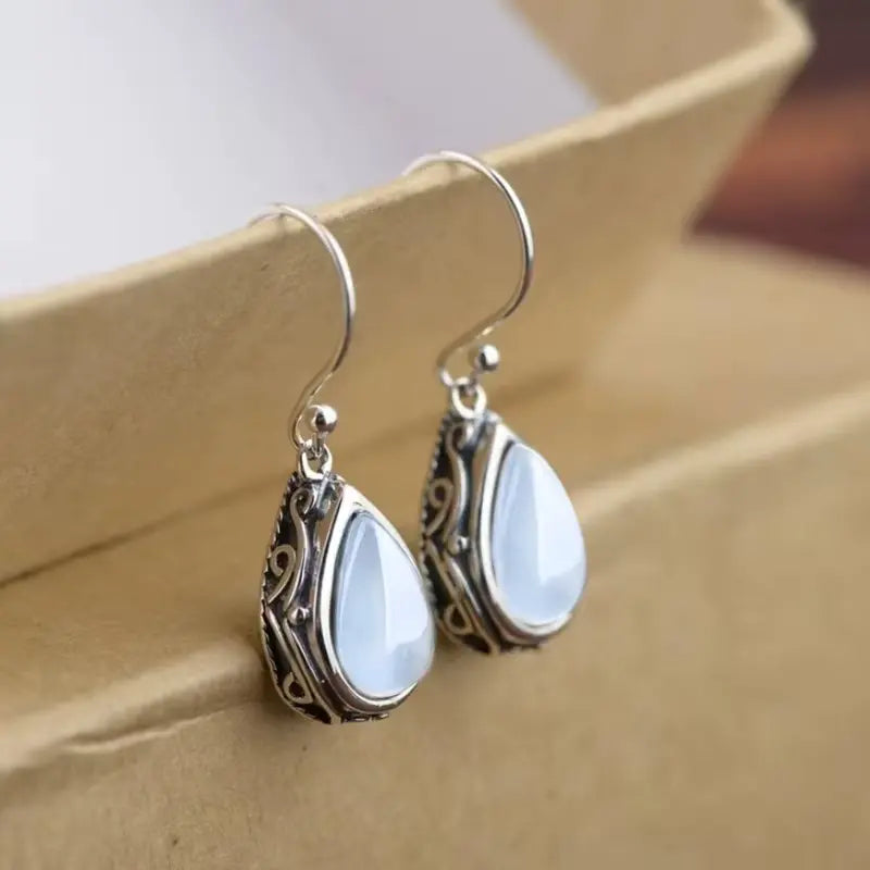 Boucles d'oreilles Goutte pierre blanche, bijou en alliage plaqué argent