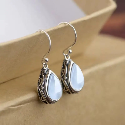 Boucles d'oreilles Goutte pierre blanche, bijou en alliage plaqué argent