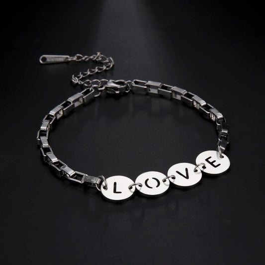 Bracelet lettres love, bijou en acier inoxydable argenté