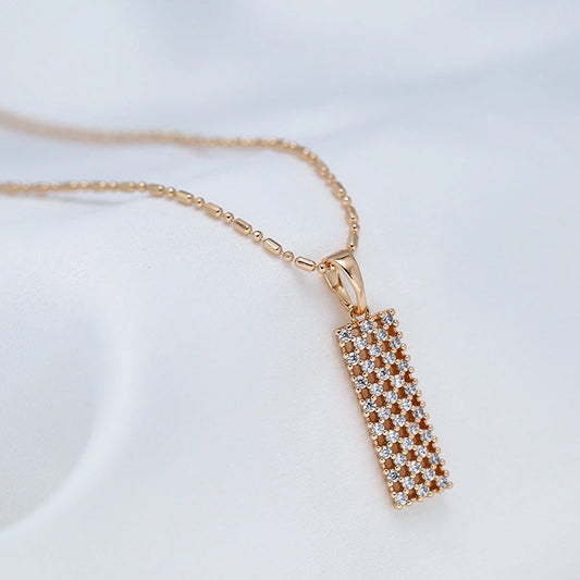 Collier pendentif géométrique, bijou en plaqué or rose et en zircons naturels