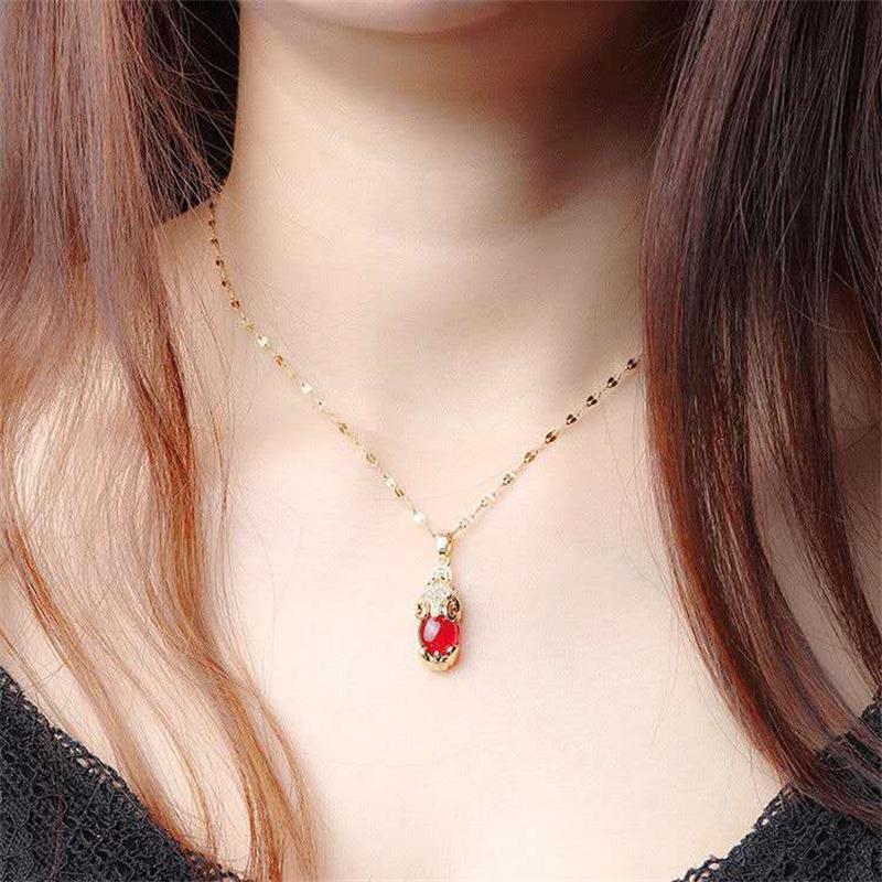 Collier éléphant avec pierre en agate rouge, bijou en acier inoxydable plaqué or rose