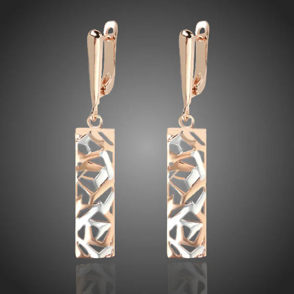 Boucles d'oreilles vitrail ajouré, bijou en plaqué or 585 (14 carats) et en plaqué argent 925