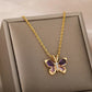 Collier Papillon avec zircons multicolores, bijou en acier inoxydable doré