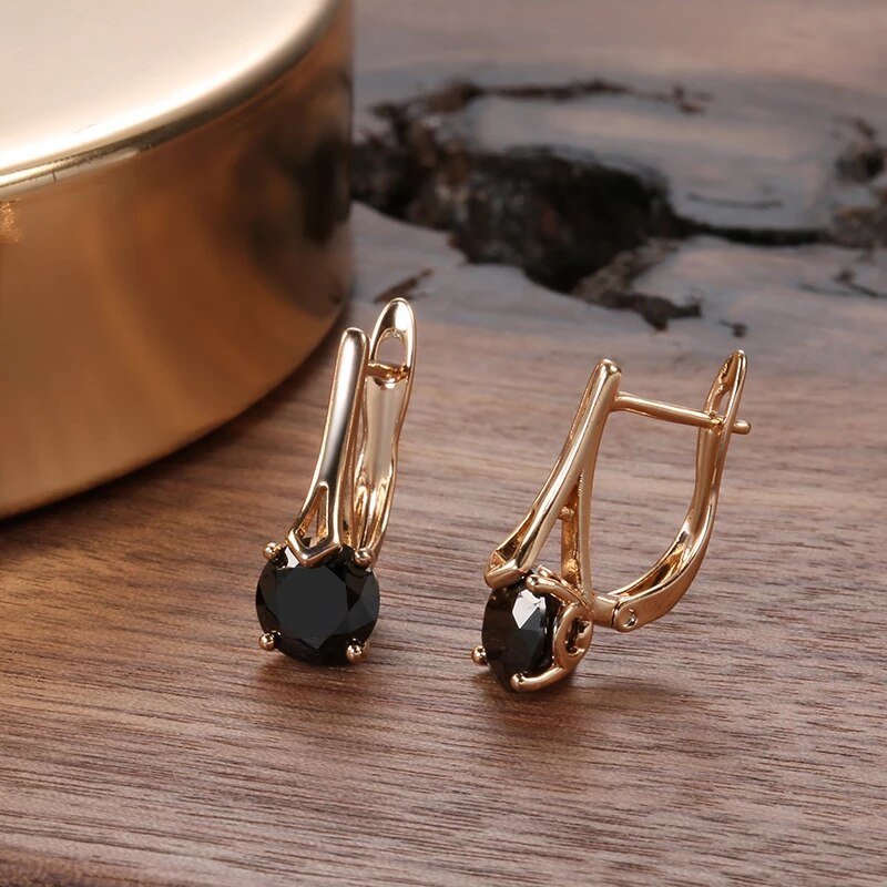 Boucles d'oreilles Zircons noirs, bijou en alliage plaqué or 585 (14 carats) et en zircons naturels