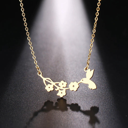 Collier Colibri, bijou en acier inoxydable doré